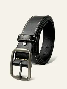 Men's Classic Metal Square Buckle Leather Belt, Casual Belt, Multi-Color Faux Leather Waistband, Suitable for Pants and Jeans, Fashion Accessory