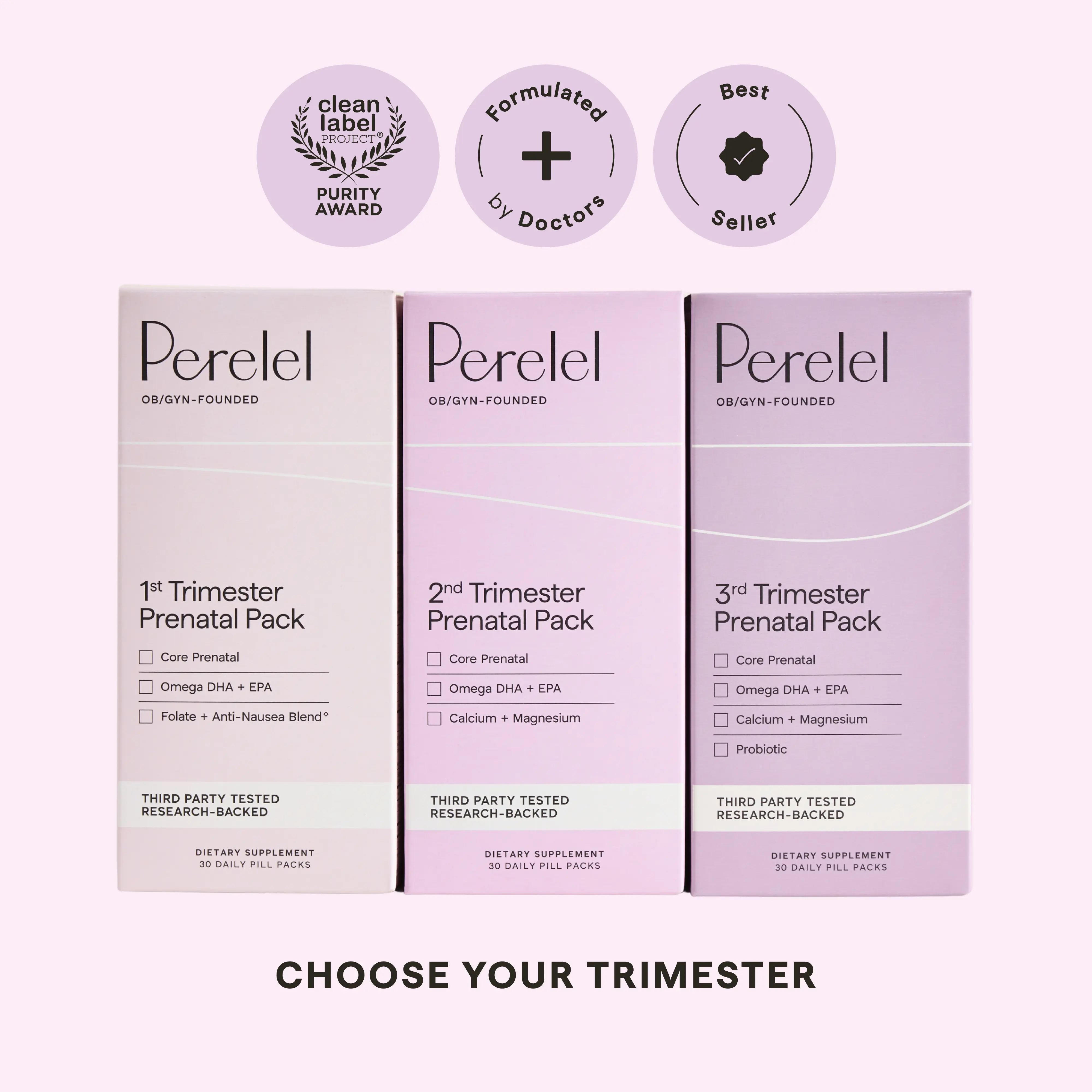 Perelel Prenatal Vitamins – 1st, 2nd & 3rd Trimester Packs – Daily Prenatal Vitamin Pack with Folate, DHA & Omega-3, Doctor-Formulated