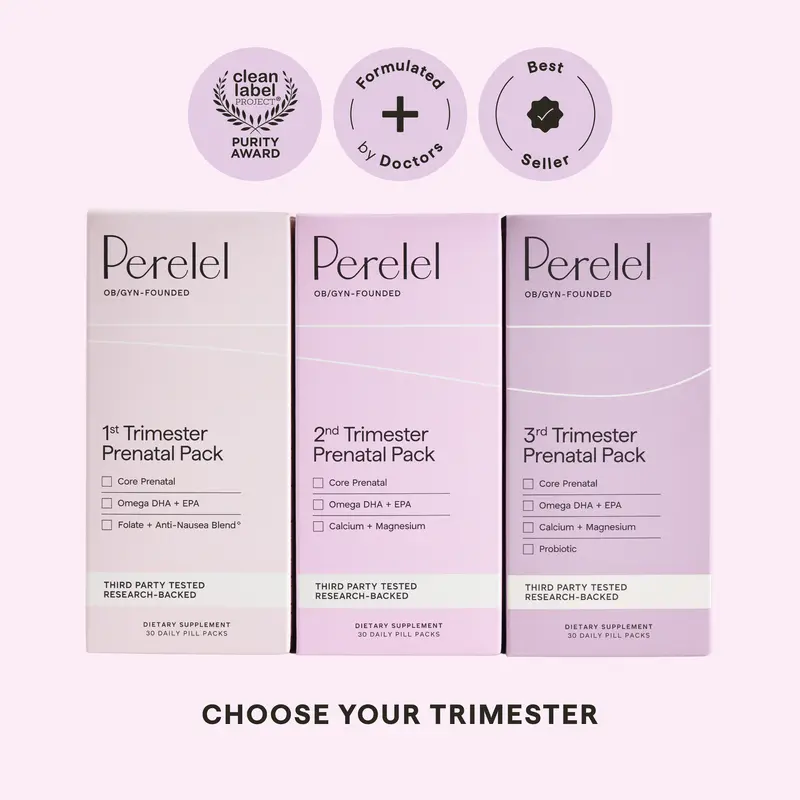 Perelel Prenatal Vitamins – 1st, 2nd & 3rd Trimester Packs (Select One) – Daily Prenatal Vitamin Pack with Folate, DHA & Omega-3, Doctor-Formulated