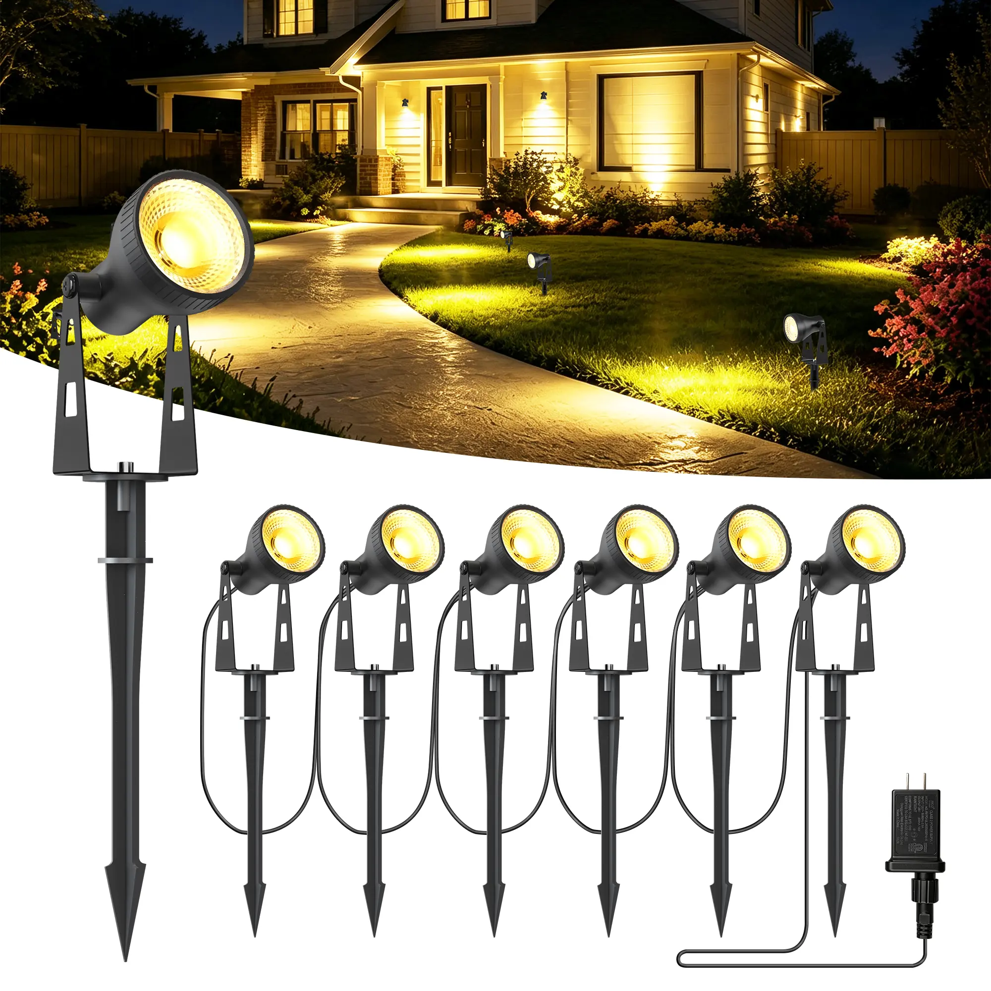 Homechoose Low Voltage LED Landscape Spotlights, 18W 36V 3000K Warm White, IP68 Waterproof Outdoor Lights for Tree Garden Pathway, 4/6 Pack