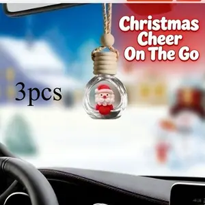 3-Piece Transparent Glass Santa Claus Ornaments, Car Air Freshener Pendants, Car Fragrance, Festive Atmosphere Decorations, Small Non-Impeding View Gift