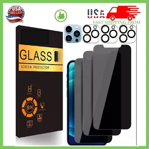 For iPhone 16 15 14 13 12 Pro Max Tempered Glass Privacy Screen Camera Protector