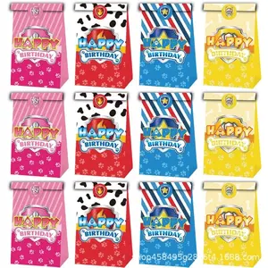 12Pcs Paw Patrol Theme Gift Bag Animation Pattern Birthday Party Candy Gift Kraft Paper Bag Birthday Gift Box Bag Stickers