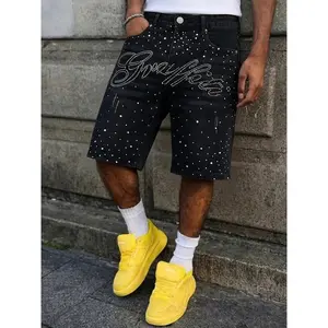 Summer Men's Starry Sky Shining Galaxy Diamond-Embedded Denim Shorts, Non-Elastic Five-Pocket Shorts with Inlaid Rhinestone Starry Sky Pattern, Highlight Item for Summer Street Fashion | Must-Have for Eye-Catching Glow-in-the-Dark Parties