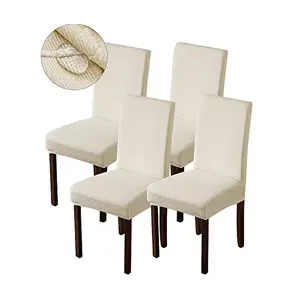 Woven Texture Waterproof Stretch Chair Slipcovers Set (4/6 Pieces) - Soft, Comfortable Jacquard-Look Polyester Blend Universal Chair Cover for Indoor Dining Table, Living Room Home Decor