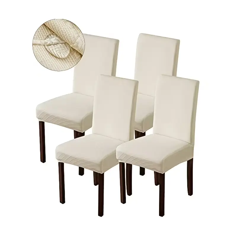 Chair Slipcovers Set (4pcs/6pcs) - 92% Polyester Woven Texture Waterproof Stretch Plain Covers, Breathable Jacquard-Look Universal All-Seasons Soft Covers for Indoor Dining Tables, Living Room Home Decor