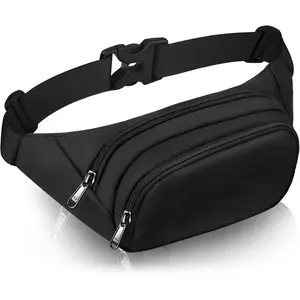 ‌ Unisex Large Fanny Pack - 3-Zipper Waist Bag for Sports, Travel & Casual Hands-Free Carry