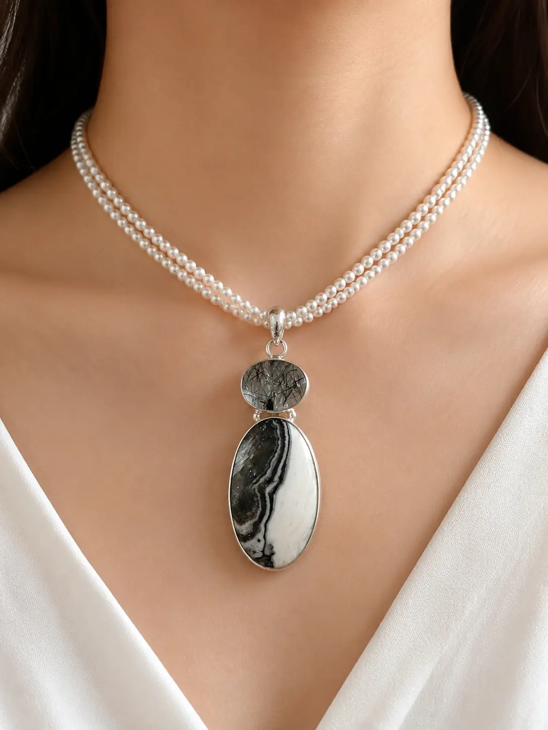 Black Rutilated Quartz and Zebra Jasper Set