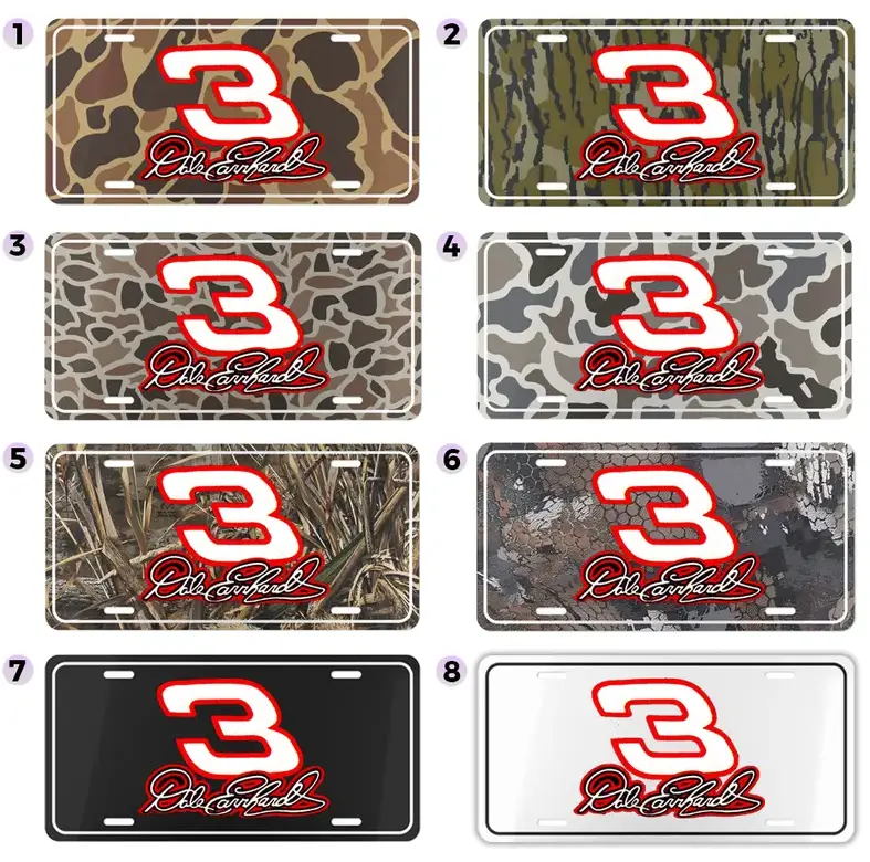 [Dale Earnhardt #3, NASCAR Racing & Camo Vibe] Dale Earnhardt # 3 Signature Aluminum License Plate, NASCAR Racing Camo 6x12 Front Car Tag, Rugged Outdoor Motorsports Vehicle Vanity Decor