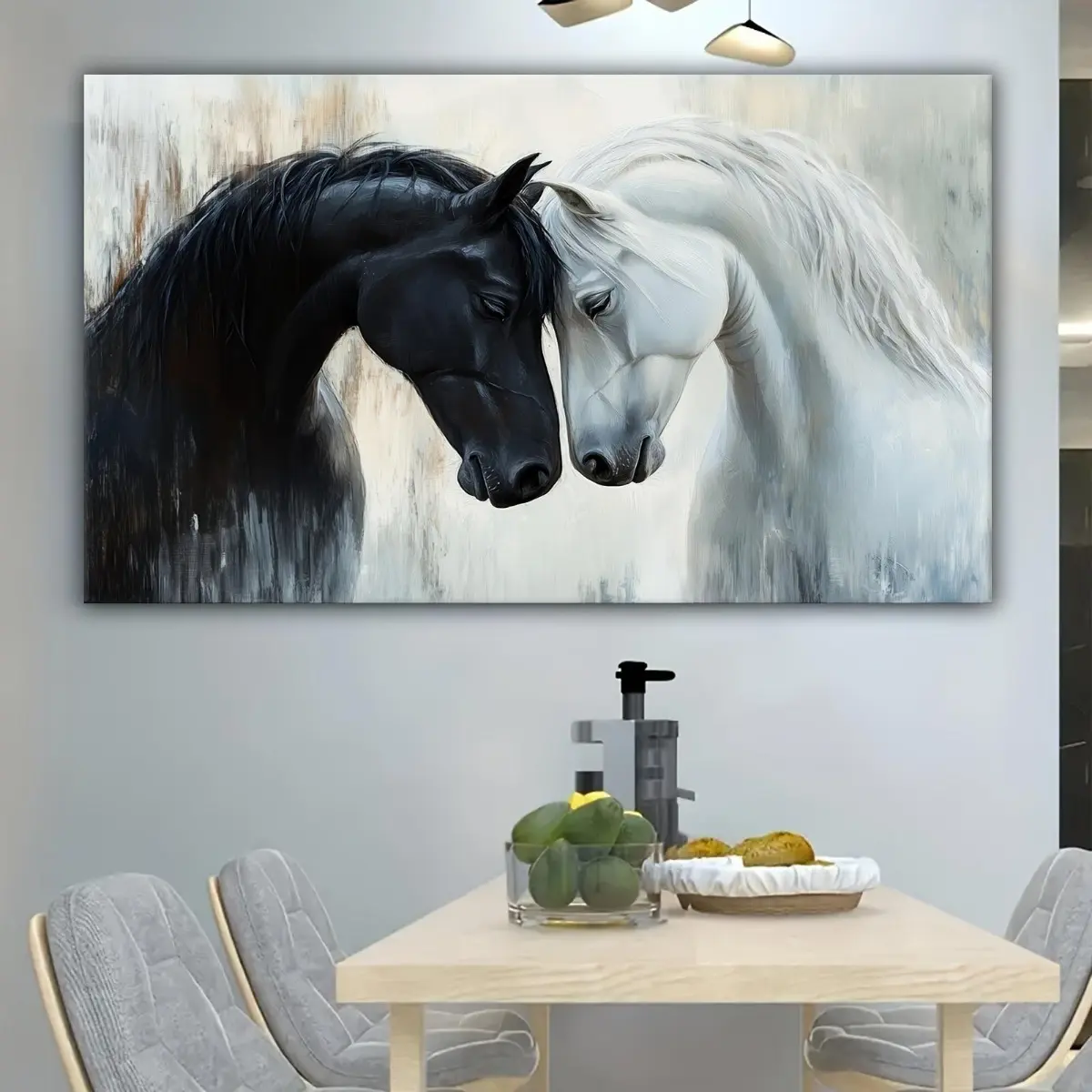 Elegant Two Horses in Oil Painting Style Canvas Art with Wooden Frame - Sophisticated Wall Decor for Living Room, Home & Anniversary Celebrations Ornaments Decoration Artistic Photo