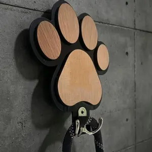 Stylish Wooden Paw Print Dog Leash Hook - Polished and Handmade, Available in Two Colors. An Ideal Gift for Dog Lovers, Suitable for Hanging Dog Leashes, Collars and Coats in Hallways or Utility Rooms.