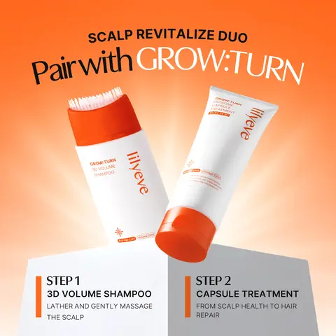 [LILYEVE] GROWTURN Korean Haircare Shampoo & Treatment Set - Gentle Cleanser, 3D Volume Brush Shampoo, Capsule Treatment for Root-to-Tip Hydration