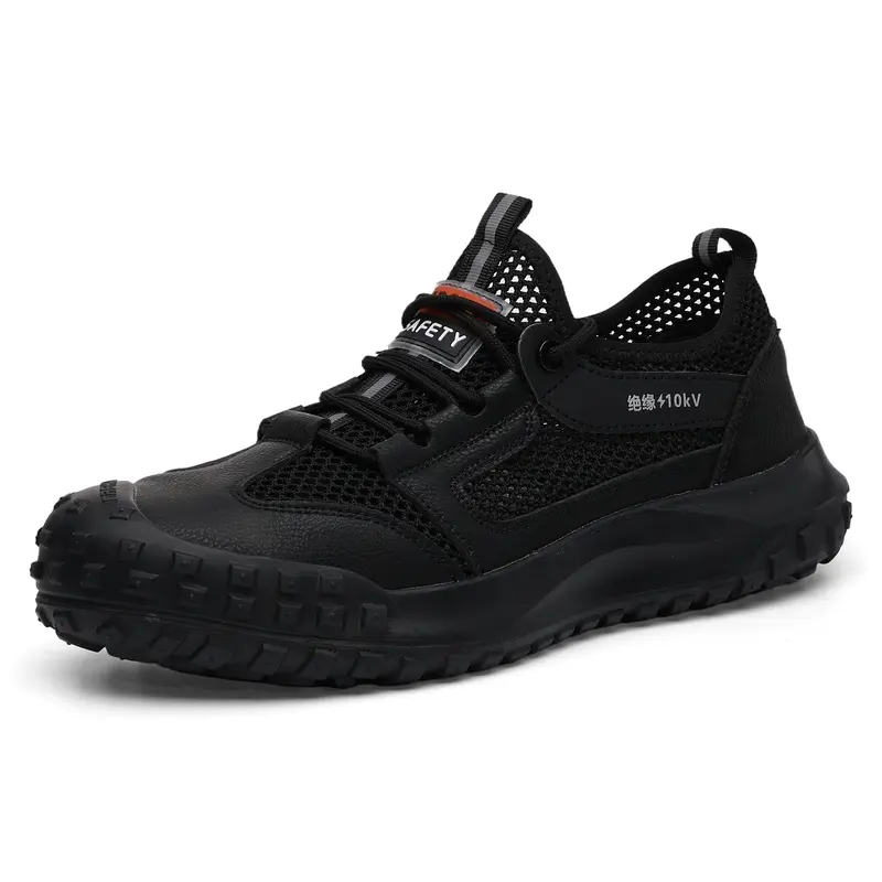 Men's 10KV Insulated Closed Low-Top Safety Footwear, Breathable Flyknit Mesh Worker Shoes, Lightweight Electrician Outdoor Shoes with Solid Dual-Density PU Non-Slip Sole