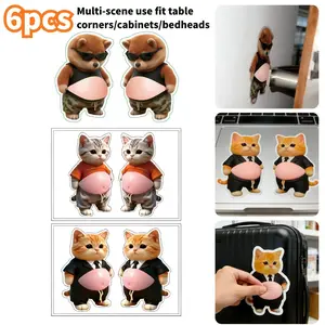 6 pieces of 3D large-belly decorative stickers for dog and cat statues, reusable cat and dog decorative stickers, cartoon dog stickers, Funny Stickers for door stoppers, water cups, laptops, suitcases, luggage, cars, refrigerators, universal use