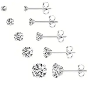 5 Pairs Extra Long Post Earrings 316L Stainless Steel Stud Earrings for Women Hypoallergenic Cubic Zirconia Ear Piercing Studs for Sensitive Ears 3-8mm