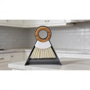 Mini Compact Brush and Dustpan Set, Portable Handheld Broom for Quick Cleanups, Perfect for Home, Bathroom and Kitchen Countertops. Bamboo Handle Broom & Small Crumb Sweeper in White , PlasticSolo Hot Shop
