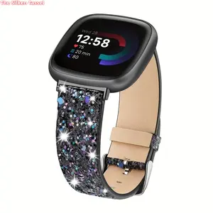 Women's Glitter Faux Leather Watch Strap, Leather Watch Strap for Fitbit Versa 4/Versa 3/Sense 2/Sense Band. Smart Watch Strap Accessory, Strap Only. summervibes