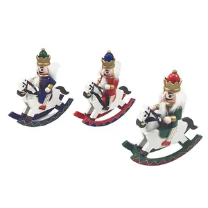 Wooden Horse Nutcracker Puppet Ornament, Hand-Painted Vintage European Style, Swinging Wooden Horse Design, Christmas Home Decor