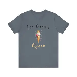 Ice Cream Queen Cotton Fabric  Classic Jersey Knit Shortsleeve Soft Top Athletic Casual