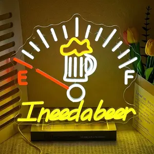 I Need a Beer Neon Sign LED Wall Light Beer Can Decor, USB Powered Acrylic Panel Light, Pre-Drilled Holes Easy to Hang, Funny Bar Pub Man Cave Game Room Decor