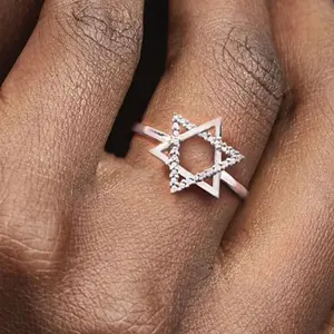 Jewish Star of David Ring for Women 925 Sterling Silver Color Cubic Zirconia Finger Ring Protection Amulet Jewelry Christmas Gifts