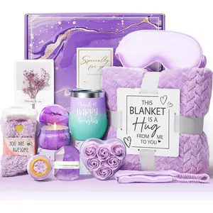 Mothers Day Birthday Gifts for Women Self Care Get Well Soon Gifts, Lavender Relaxing   Basket Thinking of You Care Package w/Flannel Blanket,   for Mom Her Wife Grandma  Sister