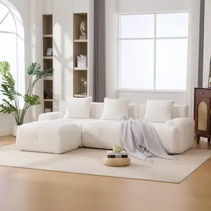 104.3" 4-Piece L-Shaped Modular Sectional Sofa, Oversized 3-Seater Boneless Convertible Cloud Tufted Couch with Deep Seat, Movable Ottoman & 3 Pillows, No Assembly for Living Room