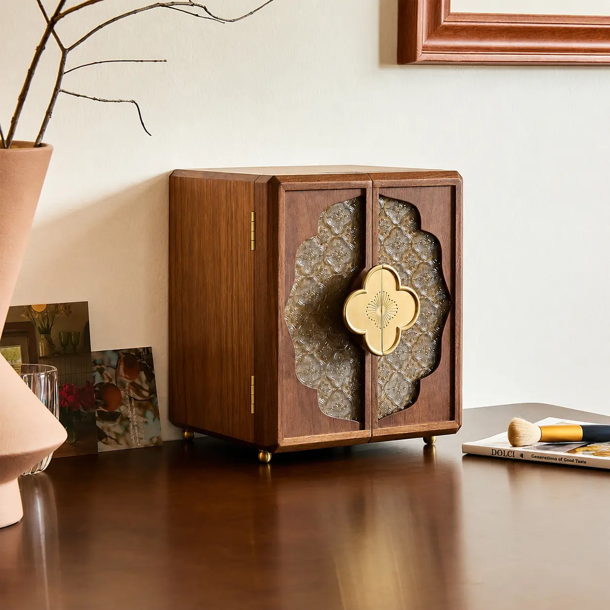 Walnut Wood Double Door Jewelry Box - Traditional 5-Layer Wooden Organizer with Magnetic Closure, Velvet Lining, Vanity Storage, Wedding & Gift Option