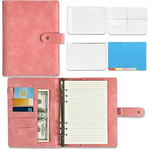 A5 6 Ring PU Leather Binder Notebook Refillable Planner Organizer, Budget Binder with Pockets Dividers Refill Paper for Office School Travel Diary ()