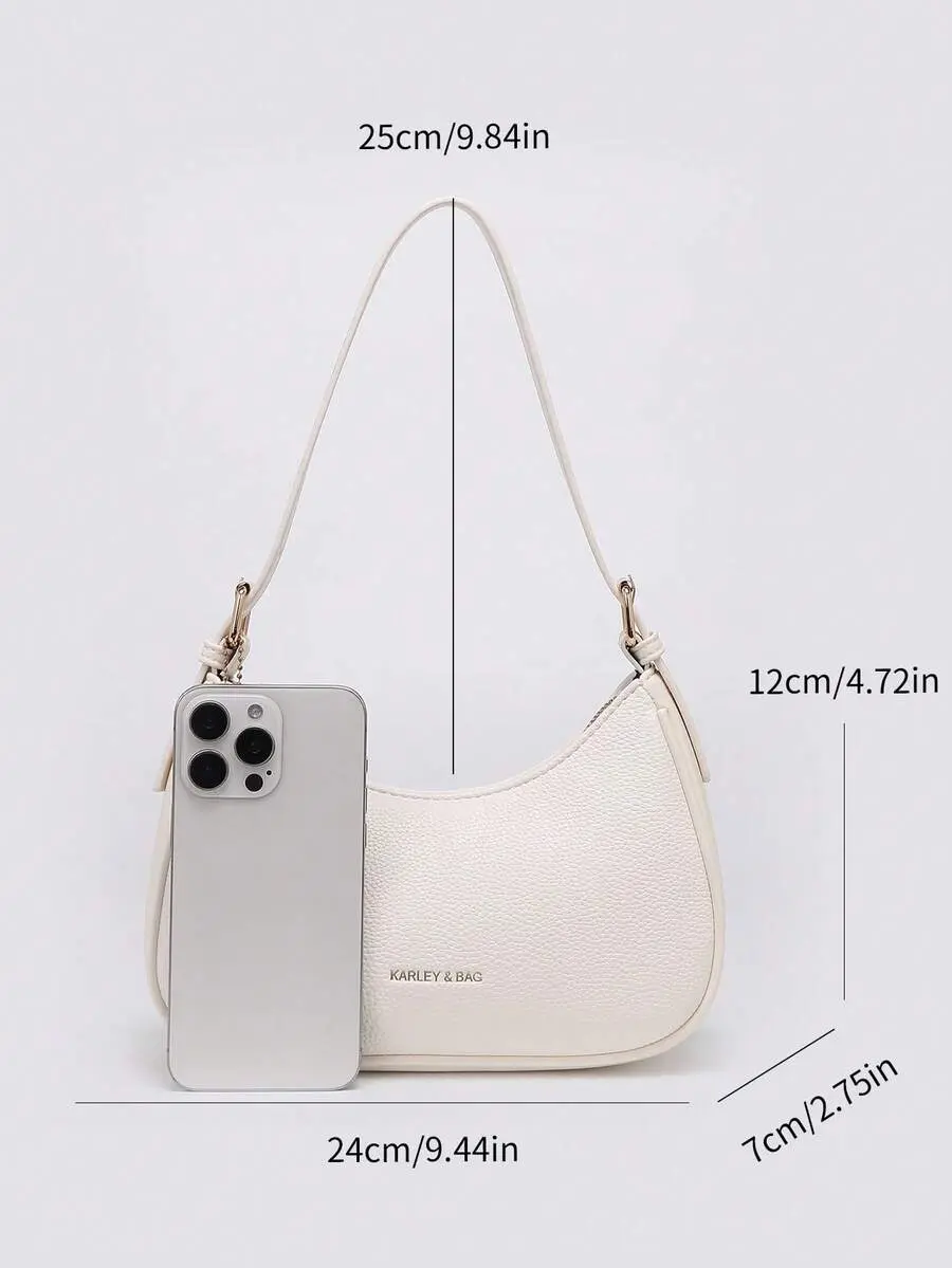2026 New Classic Solid Color PU Leather Crescent Moon Shoulder Bag, Suitable For Shopping And Casual Wear, Versatile Lunar Bag, Litchi Texture White Handbag, Y2K Underarm Bag, Sexy Girl Bag, With Replaceable Double Shoulder Straps, Handheld Or Crossbody