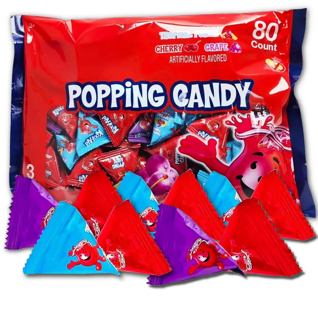 Popping Rocks Candy Pouches - 80 Count Bag - Popping Rock Candy in Assorted Fruit Flavors - Tropical Punch, Cherry, and Grape - Goodie Bags & Easter Eggs Fillers.