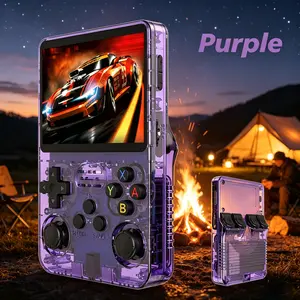 Purple R36S Handheld Gaming Console, Rechargeable Retro Design, 3.5-in IP HD Screen, 64G Memory Card, Compact Portable Linux OS, Anime Theme, Media Control, Video Game Emulator, On-the-Go Gaming Gift