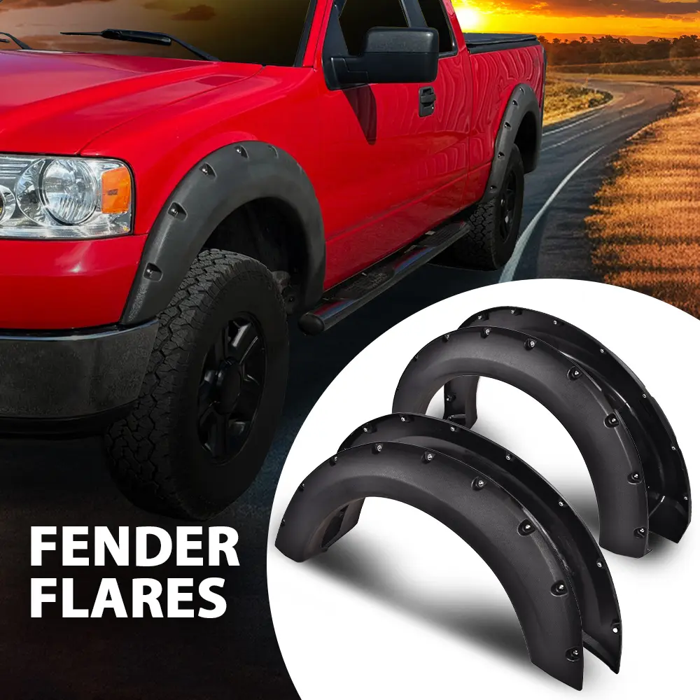 ALLGOOD 4-Pcs Bolt-On Pocket Style Fender Flares Guard Kit for Ford F150 Truck Pickup 04-08, Heavy-Duty Impact-Resistant Car Wheel Well Side Protectors, Textured Black Full Trim Assembly (Requires Assembly), Polypropylene