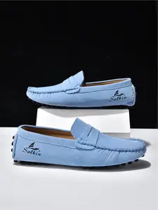 Men's Suede Texture Casual Loafers, Hand-Stitched Slip-On Lazy Shoes, Soft Sole Driving Shoes