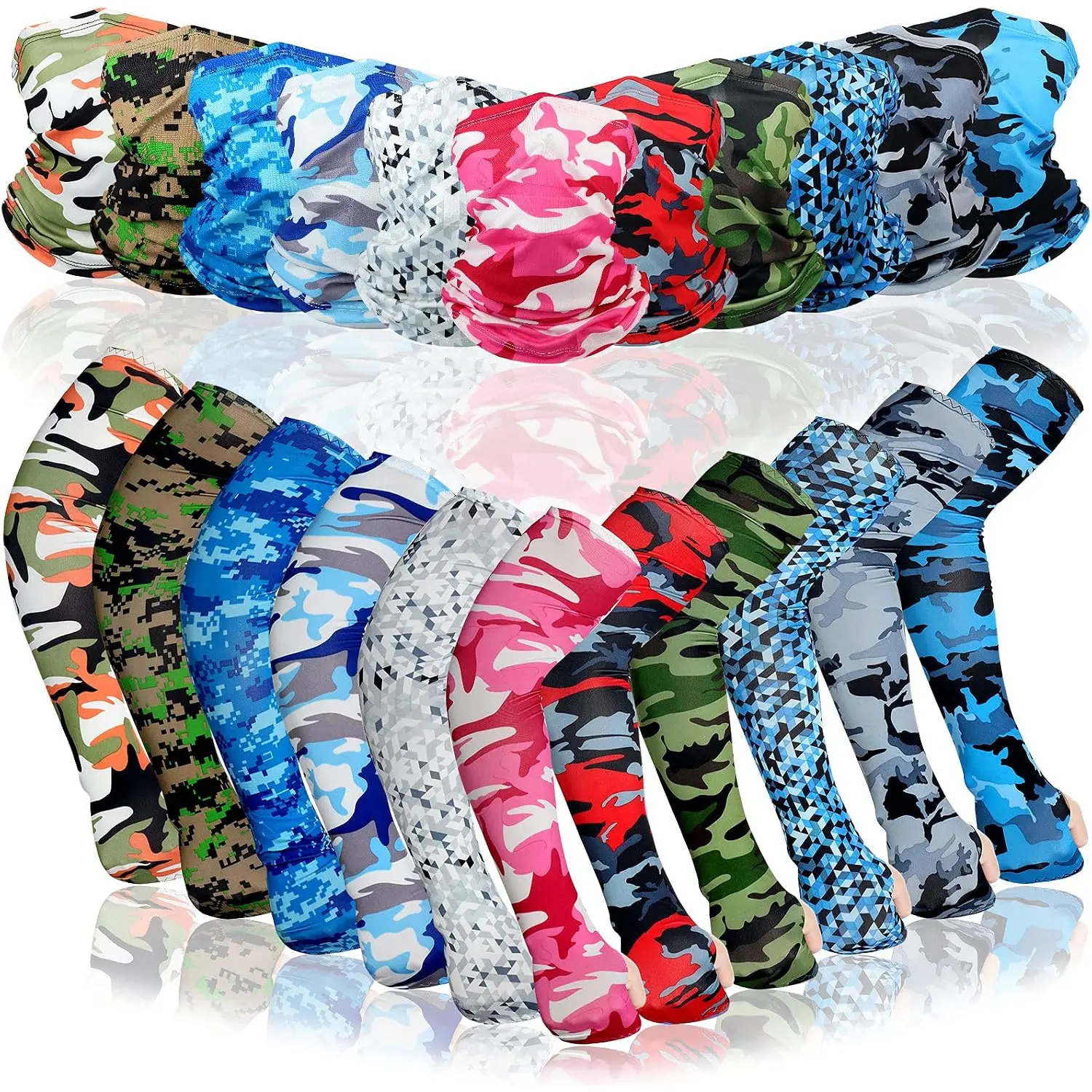 22 Pack Cooling Arm Sleeves Neck Gaiter Set Ice Silk UV Sun Protection Face Cover Outdoor Sports Accessories