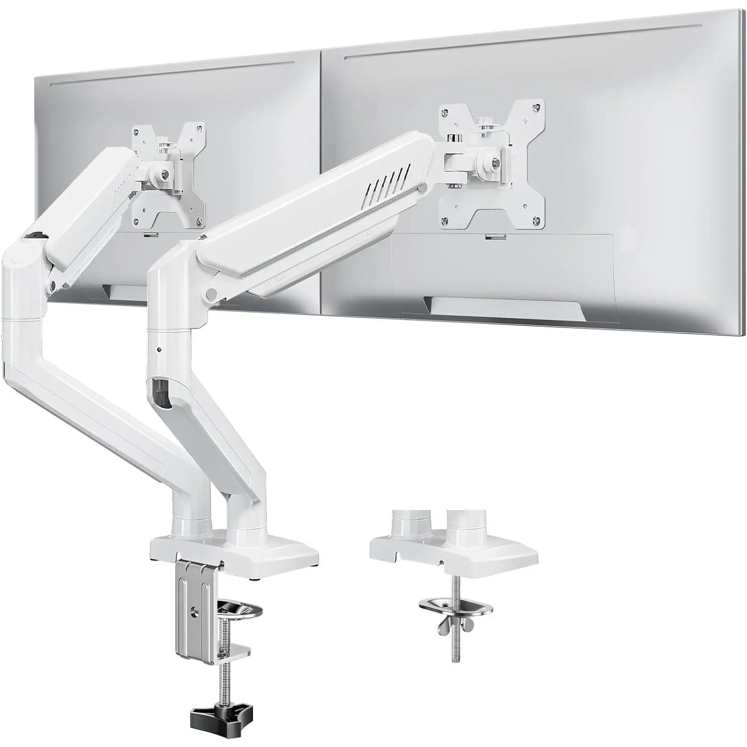 Dual  Stand fits up to 32 inch, 4.4-22 lbs  Screens, Dual  Desk Mount Height Adjustable,  Arms for 2 Monitors,  Office VESA Mounts, Freelift White
