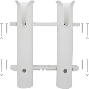 Wall Mounted 2-Pole White Fishing Rod Holder Tubes Links Rack Rests