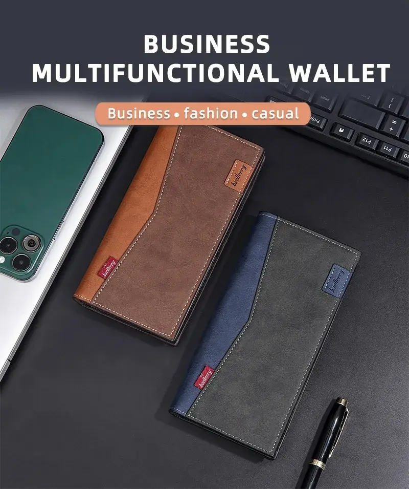 GOODBEE Men's RFID Blocking Leather Long Wallet, Vintage Business Slim Wallet with Multiple Card Slots & Zipper Pocket