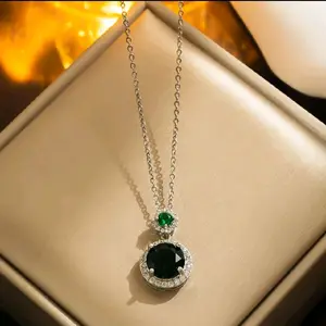 1pc lab-created green Zircon and pendant necklace, often crafted in S925