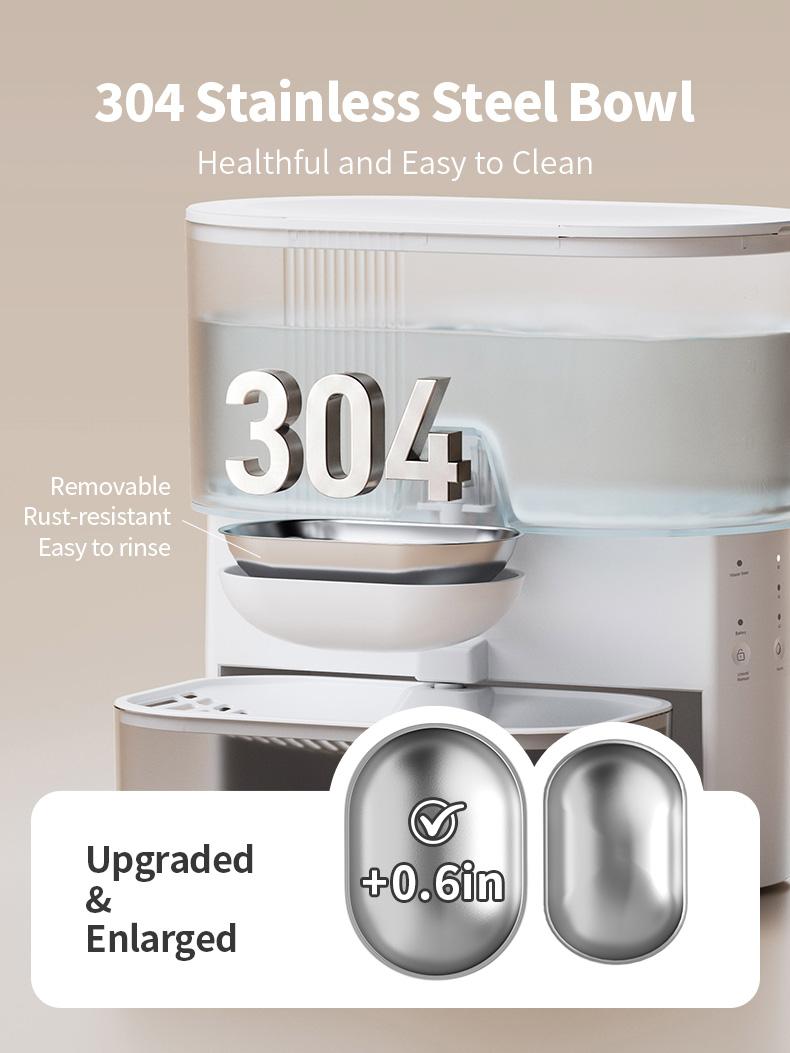 Wireless cat water fountain without filter cartridge, waste water separation function, MAKTART stainless steel bowl, 3000 mAh battery, 3.5 L water dispenser for cats and dogs, white