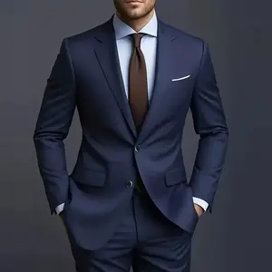 2pcs Men'S Fashionable High Quality Business Suit Set, Comfortable Soft Breathable Slim Fit with Lapel Pocket and Button Design, Straight Leg Pants with Buttons, Elegant Wedding Attire for Formal Occasions Menswear Classic