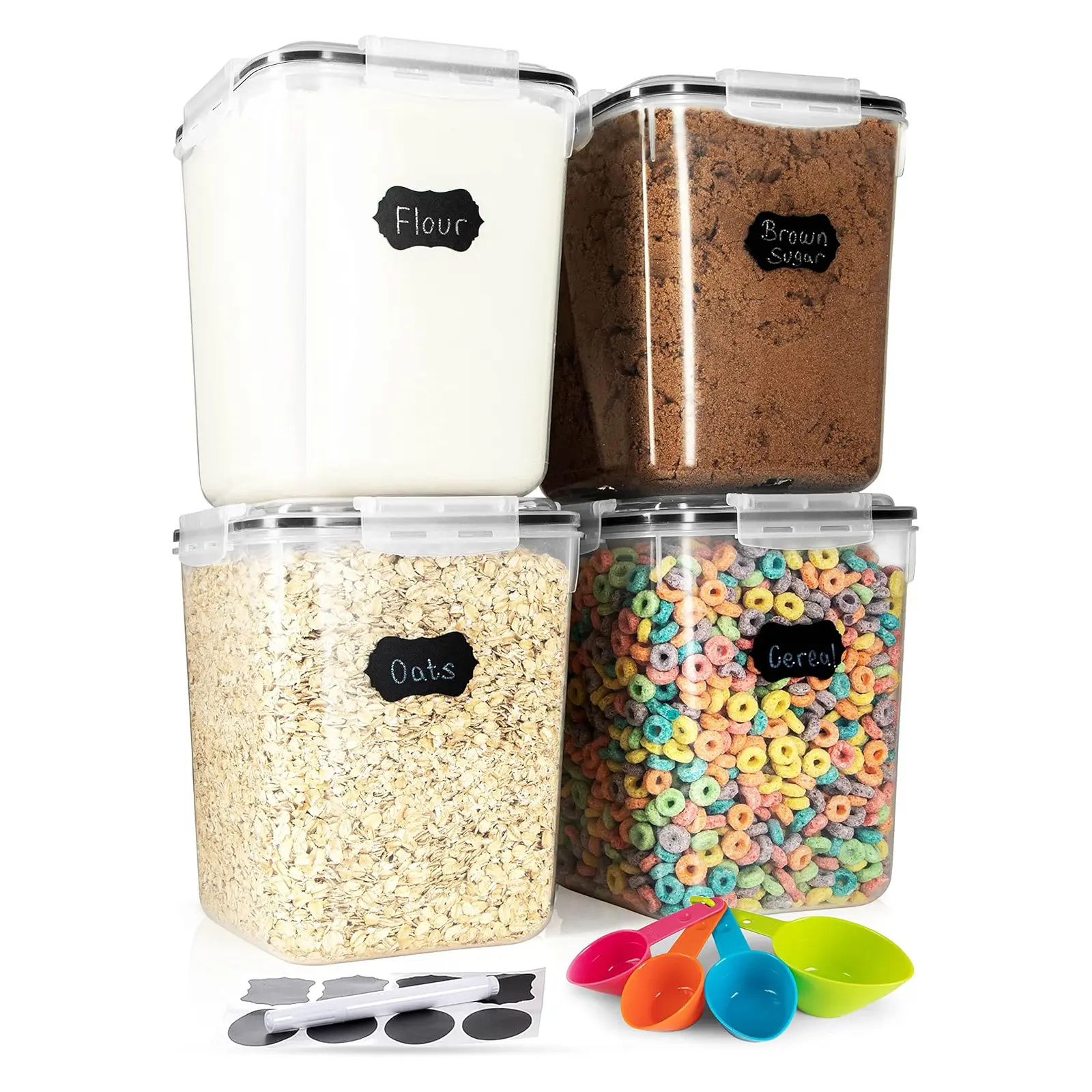 Flour Sugar Storage Containers (5.3L/4pk) Great Rice Canisters Sets For The Kitchen pantry, Large Food Storage Containers With Lids Airtight