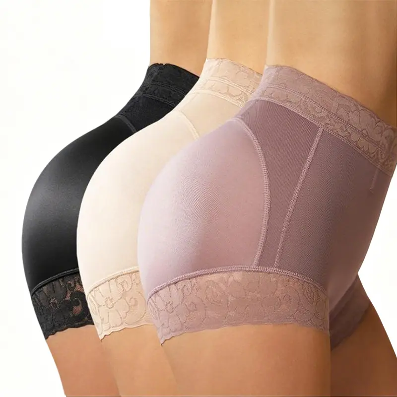 Women's High-Waisted Briefs Panties (3pcs) - Tummy Control, Butt Lifting, Lace Trim, Mesh Panels, Elastic Breathable Fabric, Non-Slip Strips, Versatile Simple Womenswear Basic Minimalist