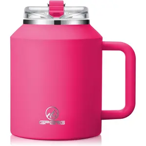 50 oz Tumbler with Handle, Water Bottles with Straw Lid, Insulated Stainless Steel Travel Mug Cup Holder Friendly, Keep Drinks Cold or Hot for Hours