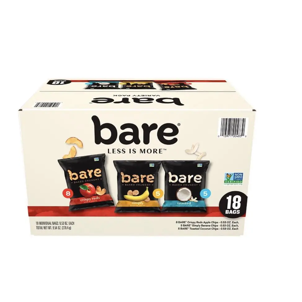 Bare Less Is More Variety Pack 18 Bags of Crunchy, Baked, and Toasted Coconut Chips