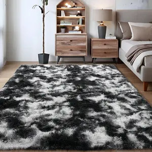 AAFKK Soft Shag Rugs For Bedroom, Tie-dye Black and White Fluffy Shaggy Rugs For Living Room Nursery, Luxury Modern Plush Carpet Girls Boys Kids Room Dorm Indoor Home Decor, Upgrade Non-Slip