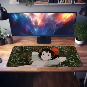 Studio Ghibli Desk Mat - Kiki's Delivery Service - Kiki Relaxing in Colorful Flower Field - Anime Office Decor - Large Mouse Pad