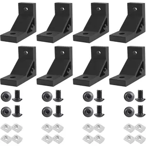 8Sets Black Heavy Duty 1010 Aluminum Extrusion Corner Brackets 10 Series Extrusion Connectors with 8PCS 1010 Aluminum Extrusion Profiles T Slot L Bracket 16PCS Screws 1010 T Nut