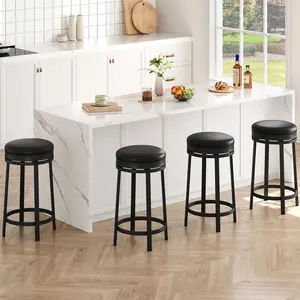 Swivel Bar Stool Set of 4 24.4 inch Counter Height Bar Stool with Upholstered PU Leather Cushion Round Backless Kitchen Barstool with Metal Frame for Kitchen Home Bar Black