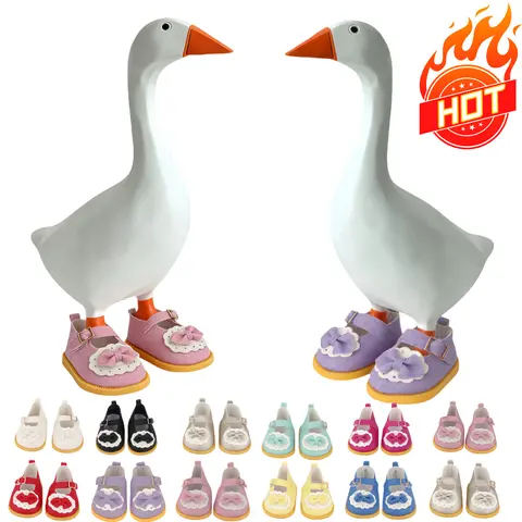 1-Pair 7-Inch Whimsical Polyester Goose Decorative Statues Set, Cute Home Decor Figurine with Bow-Tie, Princess Shoes, Magnetic Keychain Accessories, DIY Shelf Display Gift & Desktop Ornament